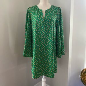 EUC Coii Green Coffee Bean Print Bell Sleeve Shift Dress